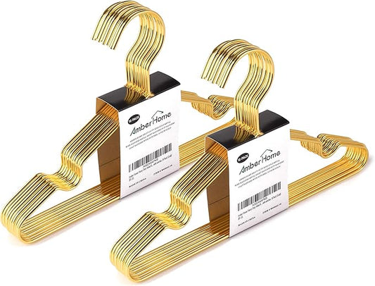 Amber Home 20 Pack 12 Inch Gold Kids Baby Hangers, Strong Metal Children Clothes Hangers for Closet, Space Saving Infant Hanger for Toddler Coats Pants (Gold, 20)