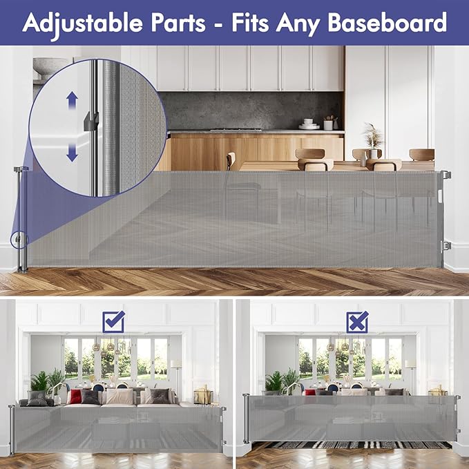 145 Inch Extra Wide Retractable Baby Gate for Large Openings Long Baby Gate Indoor Outdoor Mesh Baby Gate Retractable Gate Dog Gates for The House Extra Wide Retractable Dog Gate for Doorways, Gray