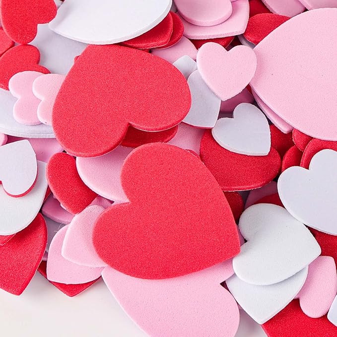 500 pcs Foam Heart Stickers Love Foam Hearts Self Adhesive Stickers Hearts for Valentine's Day Mother's Day DIY Crafts Gift for Kids, Assorted Size, 3 Colors