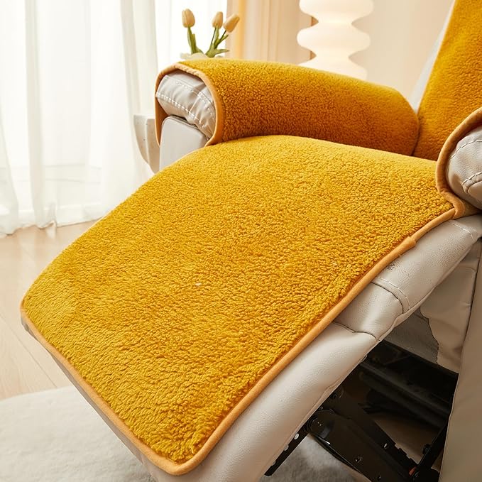 vctops Sherpa Fleece Recliner Chair Cover Super Soft Warm Plush Sofa Slipcover Furniture Protector Non Slip Washable Reclining Chair Cover for Kids, Pets (Yellow,30"x91")
