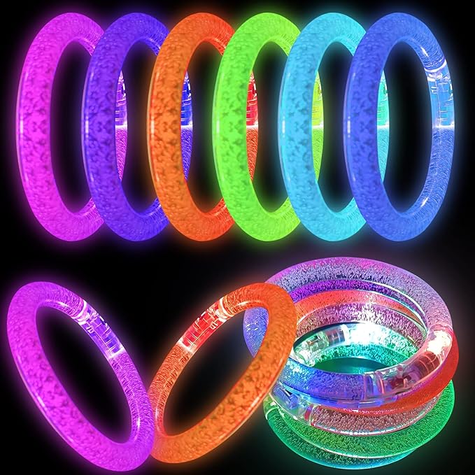 30 Pcs Glow In The Dark Bracelets, 6 Colors LED Bracelets Bulk Party Supplies for Kids and Adults, Glow Neon Party Favors Toys for Carnival Halloween Christmas Birthday Wedding