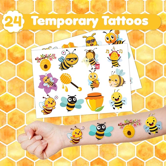 48PCS Bee Party Favors - 24PCS Tattoos & 24PCS Slap Bracelets - Honey Bee Birthday Supplies, Baby Shower Decorations, Classroom Prizes, Gifts for Girls & Kids
