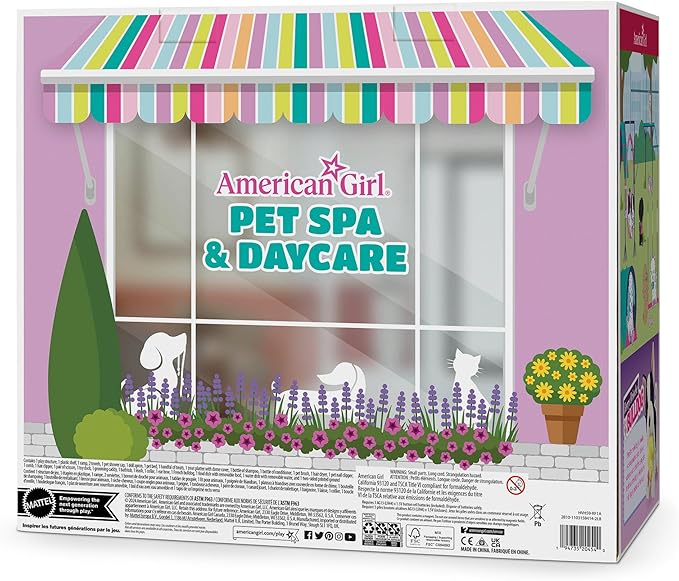 American Girl Truly Me 18-inch Doll Pet Spa & Daycare Set with Bulldog and Pretend Hair Dryer, for Ages 6+