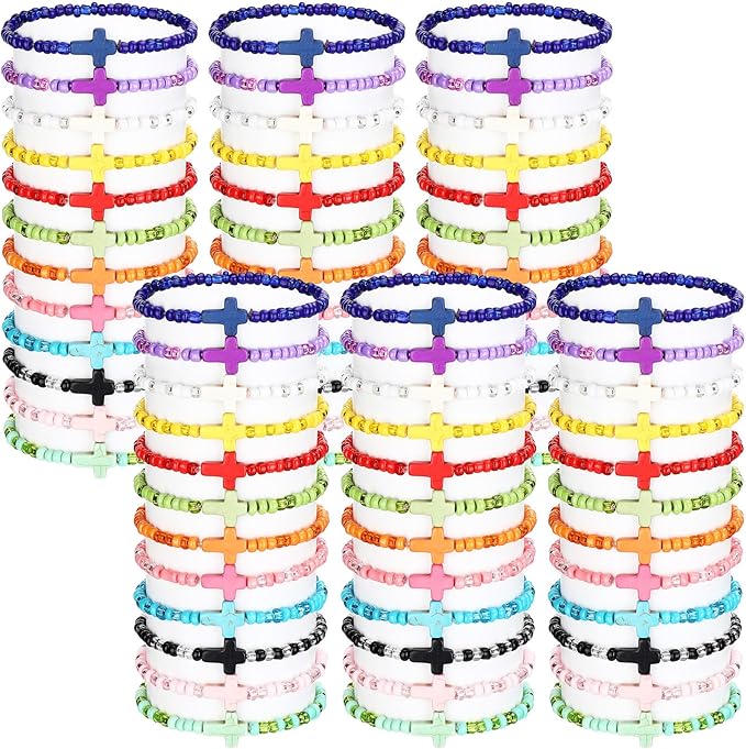 72 Pcs WWJD Bracelets Jesus You Christian Bracelets Bulk, Beaded Friendship Bracelet for Women Kid Colorful Religious Bracelets Inspirational Reminder Jewelry Gift(Religious)