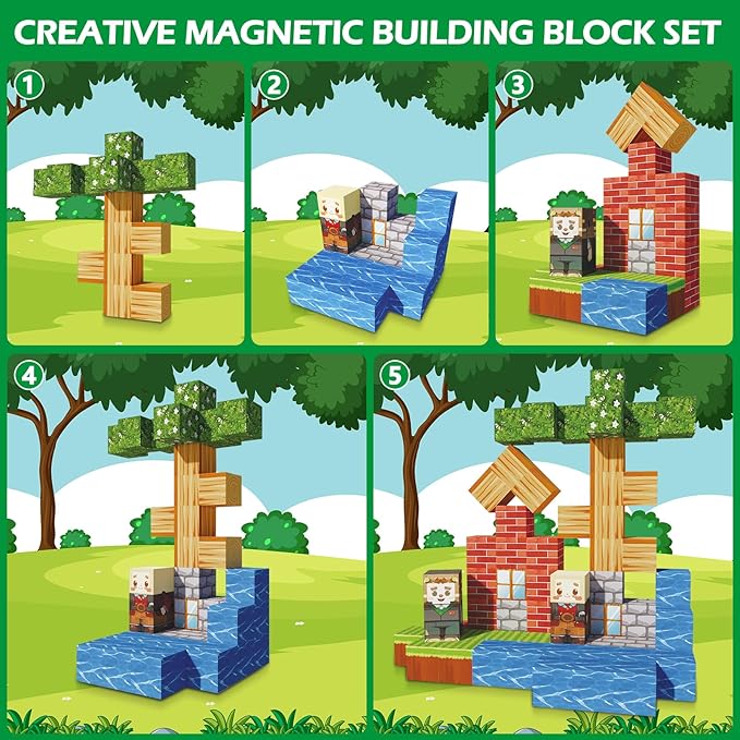 68Pcs Magnetic Blocks Craft World Set, Magnetic Blocks Le Building go Toys for Kids,STEM Sensory Toys for Toddlers Kids Christmas Birthday Gifts for 3+ Years Old Girls Boys