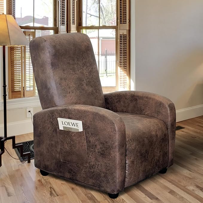 Recliner Chair Covers Leather Look Recliner Cover 4-Piece Slipcovers for Small Reclining Chair Furniture Protector for Kids Dogs Pets Spandex Fabric Washable (1 Small Seater, 02 Brown)