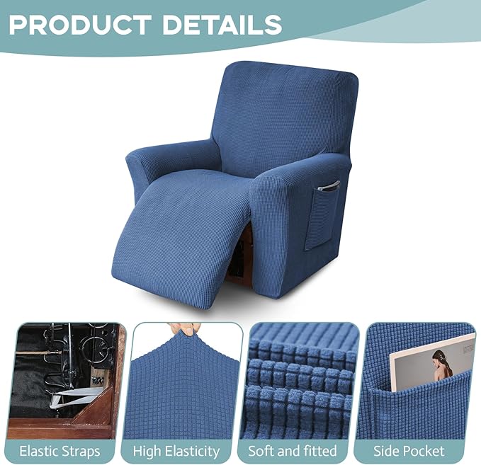 Recliner Chair Cover Lazy Boy Recliner Covers Recliner Covers for Recliner Chair 1 Piece Furniture Protector Prevent wear and pet Hair（Recliner,Light Blue）
