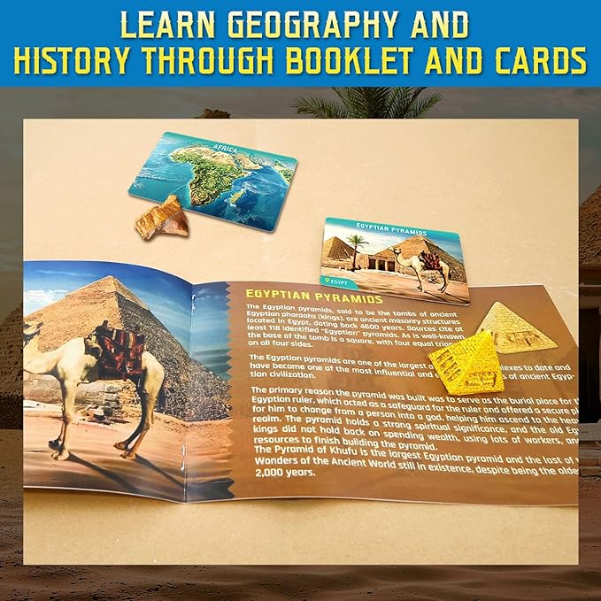 Ancient Wonders Dig Kit, Excavate 6 Famous Landmarks Figurines & 6 Rocks, with History Learning Cards, Wonders of The World Toy Archaeology Set, STEM Party Favor Gifts for Boys & Girls Age 6+