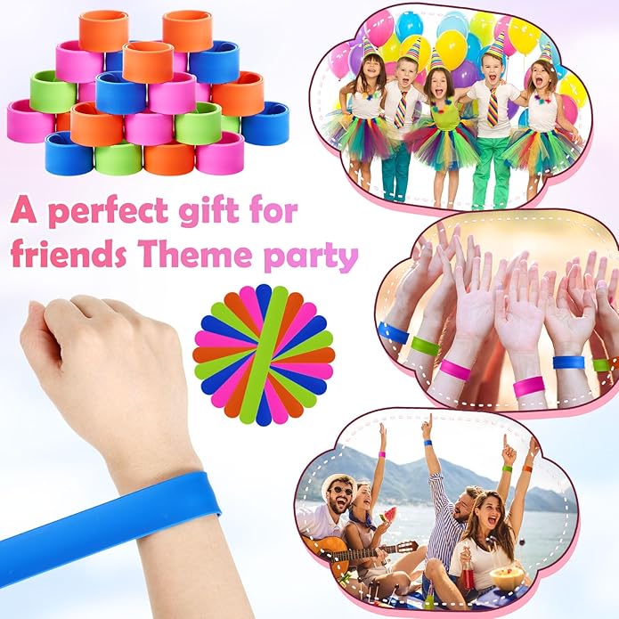 60 Pcs Silicone Slap Bracelets Bulk for Party Favors Rainbow Colored Snap Bracelets Wristbands for Adults Wedding Birthday School Classroom Holiday Party Supplies