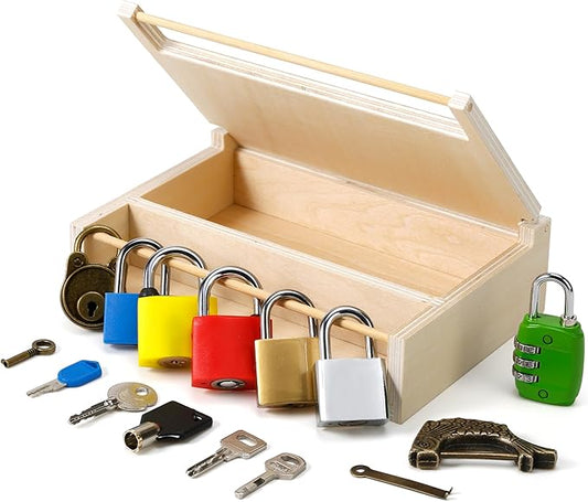 8 PCS Montessori Lock and Key Toy Set for Toddlers, Wooden Montessori Materials, Homeschool Preschool Keys and Locks Learning, Educational Easter Toys for Boys Girls Kids 3+ Year Old
