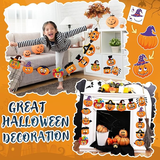 36 Set Halloween Pumpkin Crafts Kit Halloween Crafts for Kids Halloween Pirate Pumpkin Sticker DIY Craft Witch Pumpkin Decoration Hanging Ornaments for Kids Halloween Party Favor Supplies