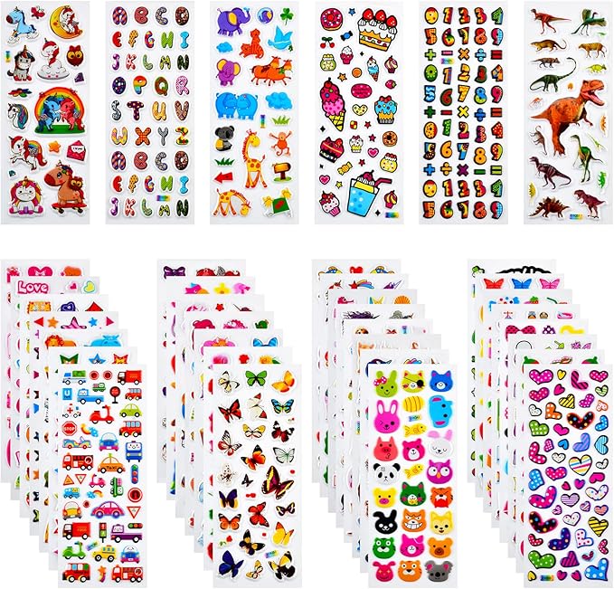 3D Stickers for Kids & Toddlers, 920+ 3D Puffy Stickers 36 Different Sheets Including Animals, Letters, Numbers, Dinosaurs, Cars and More for Boys, Girls, Teachers, Reward, Craft Scrapbooking