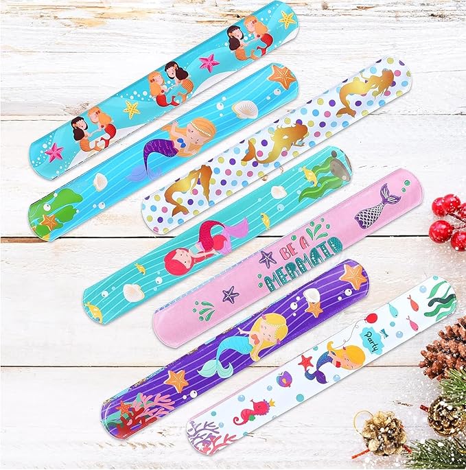 36 PCS Mermaids Slap Bracelets Kids Party Favors,Bulk Snap Bracelet Party Favors Supplies for kids&teens Gifts Teacher Classroom School Favors Prizes Exchanging Gift
