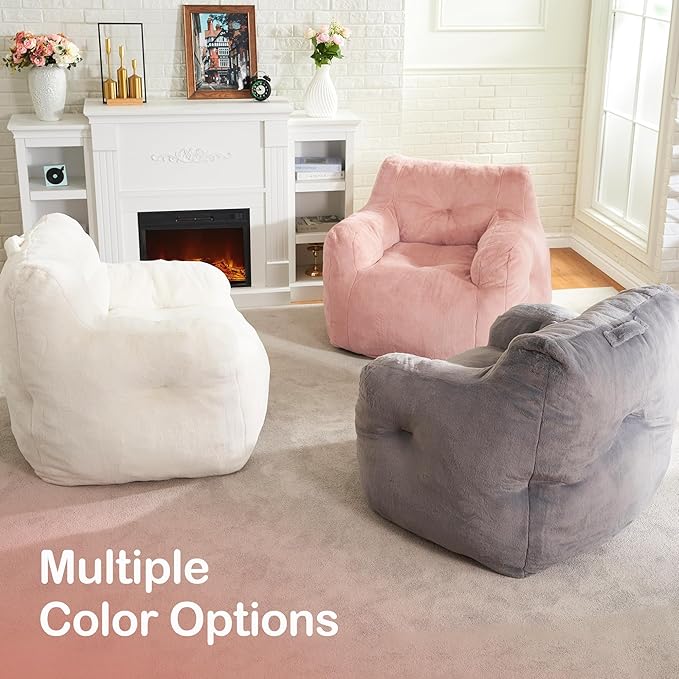 Bean Bag Sofa Chairs for Adults Comfy Bean Bag Sofa Fluffy Beanbag Chair Plush Chair Big Bubble Foam Sofa with Filler with Armrest for Apartment, Dorm, Living Room, Bedroom (Pink)