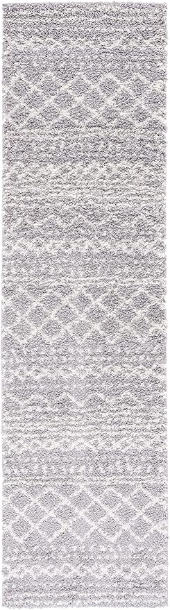 SAFAVIEH Arizona Shag Collection Runner Rug - 2'3" x 6', Grey & Ivory, Moroccan Design, Non-Shedding & Easy Care, 1.6-inch Thick Ideal for High Traffic Areas in Living Room, Bedroom (ASG741G)
