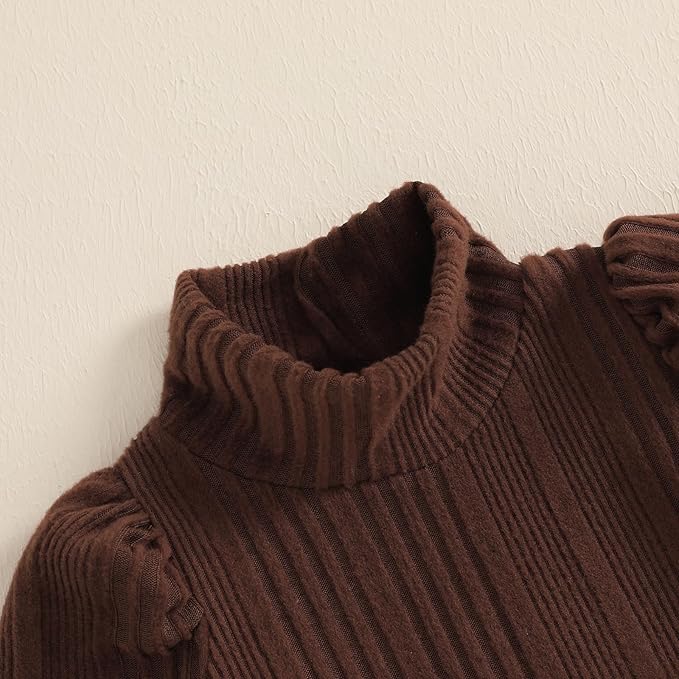 Fernvia Toddler Baby Girl Fall Winter Skirt Set Turtleneck Ribbed Long Sleeve T-Shirt Top & Plaid Skirts Dress 2Pcs Outfits