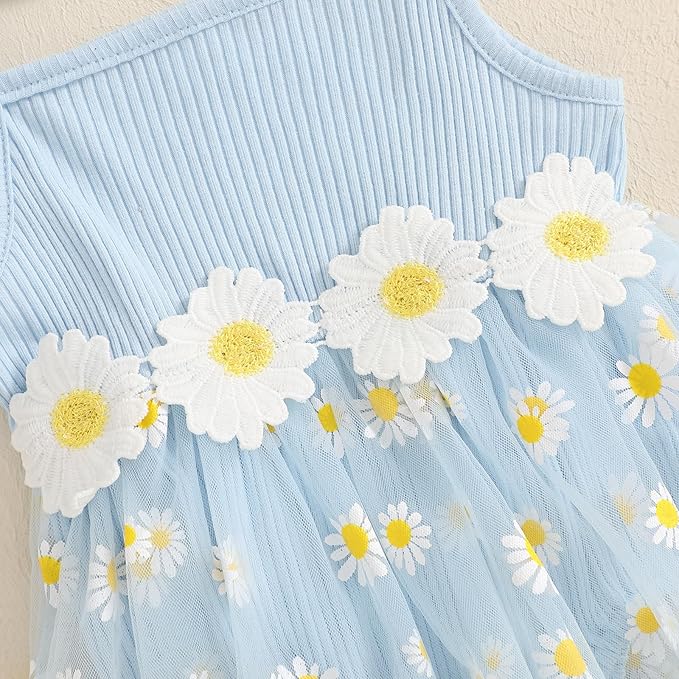 Baby Girl Clothes Daisy Ribbed Bodysuit Sleeveless Romper Dress Summer Outfit for Girls Newborn 3 6 9 12 18 Months