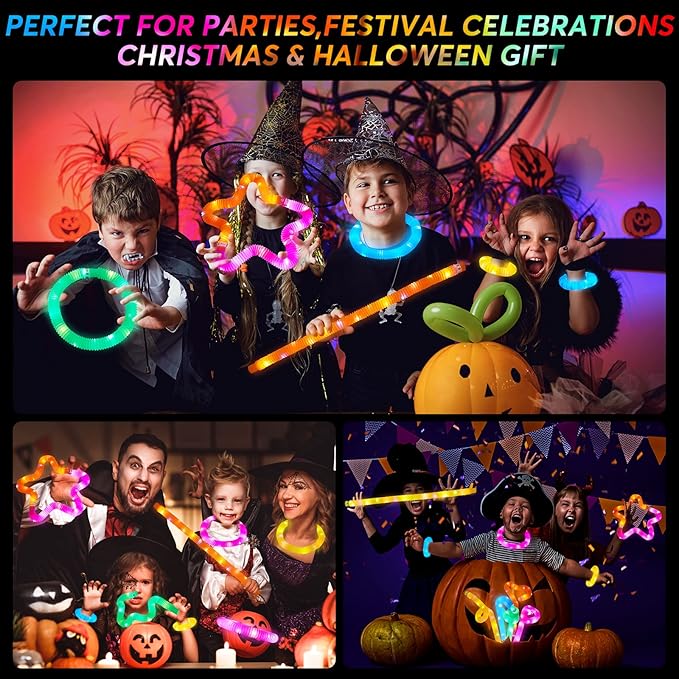 48 PCS Glow in The Dark Party Supplies, Light Up LED Pop Tubes, Glow Tubes Glow Sticks Sensory Toys Birthday Glow Party Favors for Kids, Light Up Toys Goodie Bag Stuffers Gifts Prize (48 PCS)