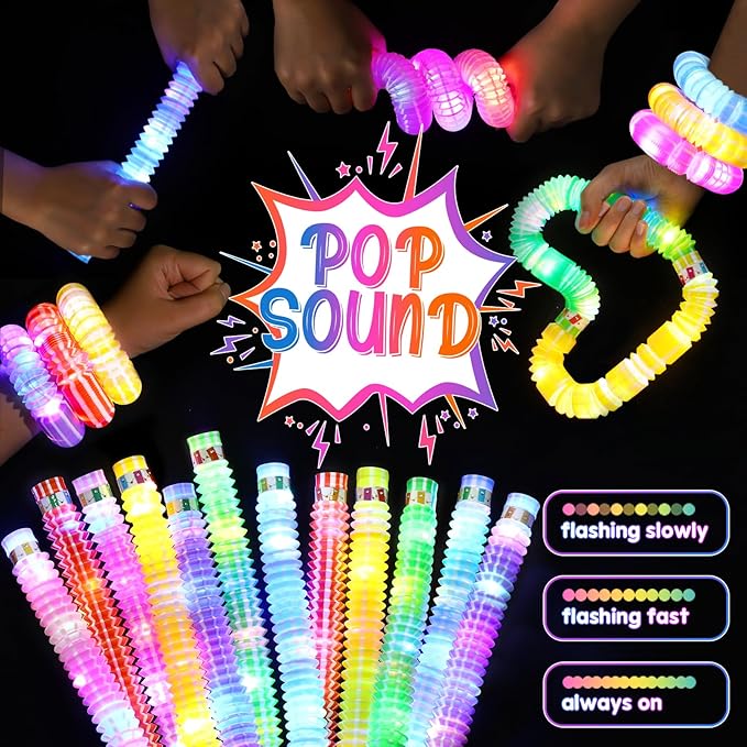 24 Pack Glow Sticks Bulk Party Favors for Kids 4-8-12, Light Up Pop Tubes Goodie Bags Stuffers for Kids, Glow Party Supplies Glow Bracelets Necklaces, New Year Valentines Day Decorations Gifts 2025
