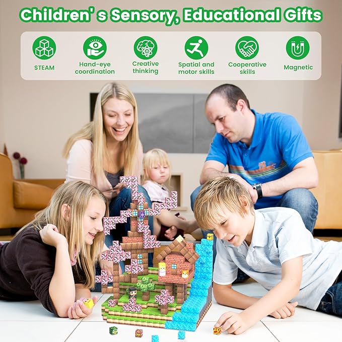 Magnetic Blocks, 3D Building Blocks Set for Kids Ages 3 4 5 6 7 8 9 10, 100 PCS Magnetic Cube, STEM Montessori Construction Toys for Easter Birthday Gifts (CX-001)