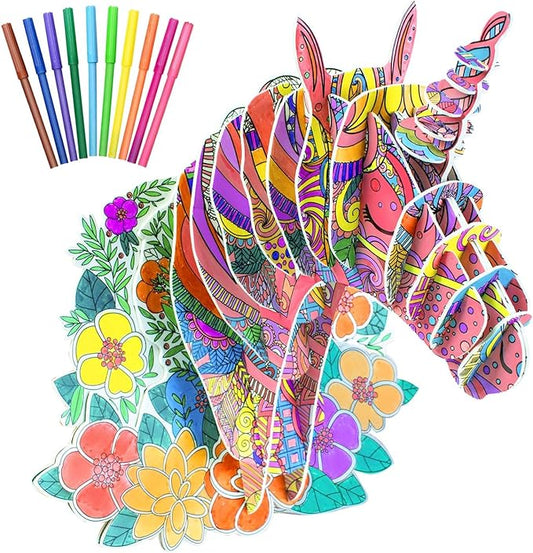 3D Coloring Unicorn Puzzles for Kids, DIY Crafts and Arts Set for girls Ages 6-8,8-10,Drawing Puzzles with 10 Colouring Pens Stocking Stuffers Toys Christmas Gifts for Kids Age 6 7 8 9 10 11 12