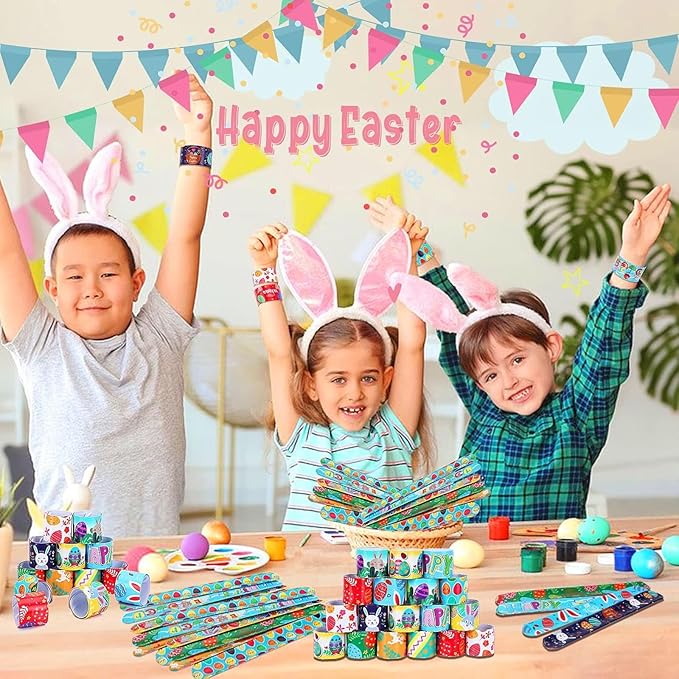 36 Pcs Easter Slap Bracelets Toys Easter Basket Stuffers Egg Fillers Gifts Party Favor