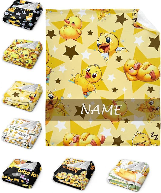 Custom Name Yellow Star Ducks Adult duck Blanket Kids Funny Blanket Suitable for Bedroom bed sofa Crib Couch Chair outdoor All Season Items That Yellow Duck Lovers Will Love 80"x60"for Adult