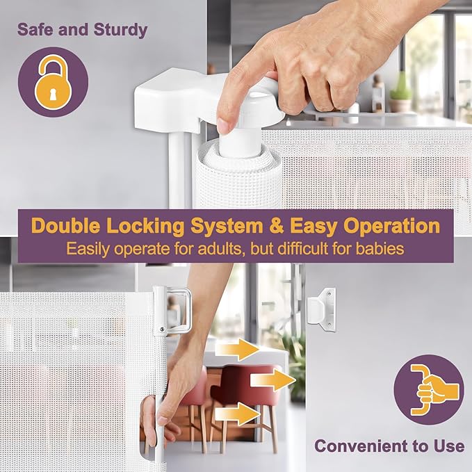 42" Tall X 100" Extra Wide Retractable Baby Gates for Large Openings Extra Tall Dog Gates for Doorway Tall Retractable Pet Gate Tall Mesh Gates for Kids Long Dog Gate for Indoor/Outdoor, White