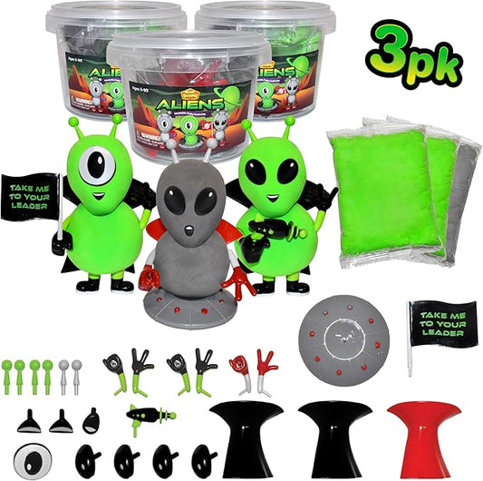 Aliens Craft Kit 3 Pack – Build, Play, and Display 3 Air-Dry Clay Aliens, Great for Birthday Parties, Trick or Treating, Stocking Stuffers, for Kids, Boys and Girls Ages 5+