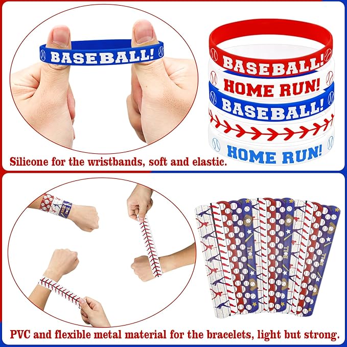 40 Pieces Baseball Party Favors, Baseball Silicone Wristbands Baseball Sports Bracelets for Baseball Game Day Teens Birthday Baseball Theme Party Baseball Team Awards Presents