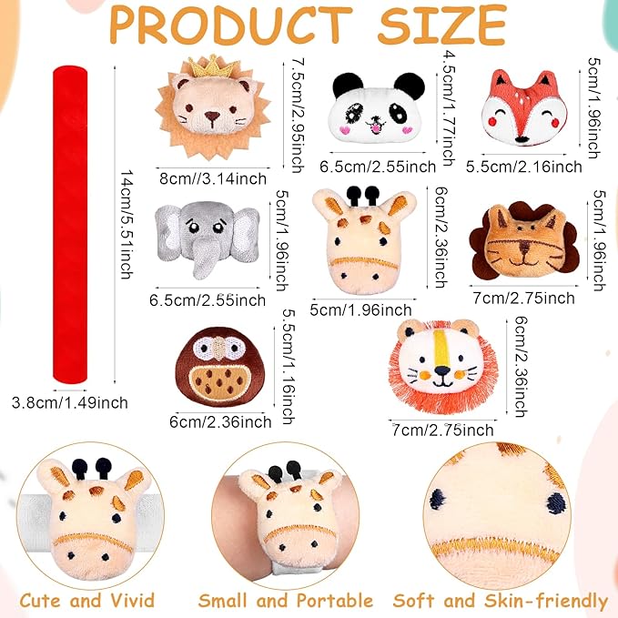24 Pcs Stuffed Animal Slap Bracelets Plush Slap Bracelets Cute Wrist Slap Band Pets Slap Bracelet Animals Wrist Bear Puppy Pandas for Boys Girls Birthday Gifts Party Favors 8 Styles
