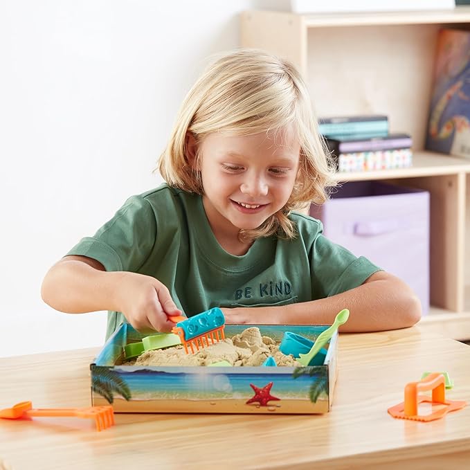 Amazon Basics 3lbs Moldable Sensory Play Sand with Castle Molds and Tool Set, for Kids Ages 3 and Up, Medium, Natural Sand, 11 Count (Pack of 1)