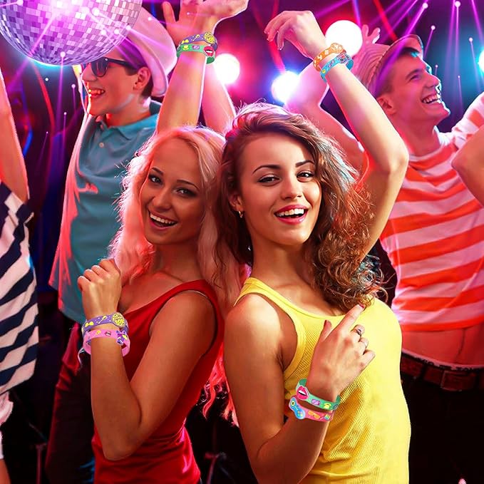 24 Pcs 90s 80s Party Favors Birthdays Supplies Silicone Bracelets Toy Gift Kid Teen Retro Classroom Prize Adult Disco Christmas Easter Hip Hop 80s Accessories 90s Theme Party Decorations