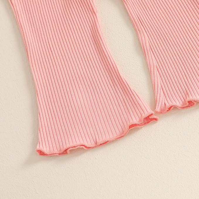 Mubineo Toddler Baby Girl Clothes Cute Ribbed Outfits Knit Long Sleeve Shirt Tops Bell Bottom Pant Fall Winter Outfit