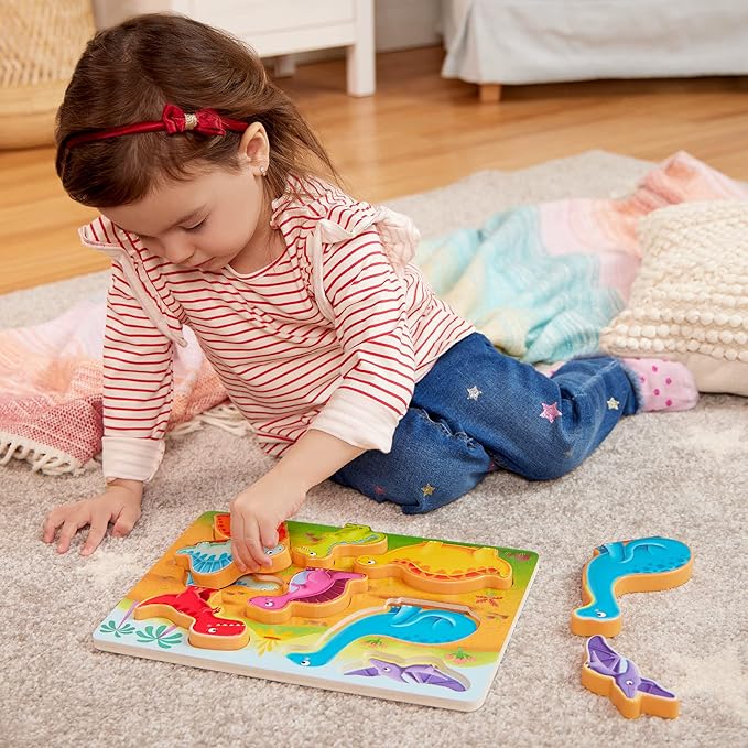 B. toys- Peek & Explore 4-Pack: Bus, Sea, Space, Dino- Chunky Puzzle 4-Pack – Wooden Puzzles – Sea, Space, Bus, Dinos – 8 Pieces Each – 2 Years +