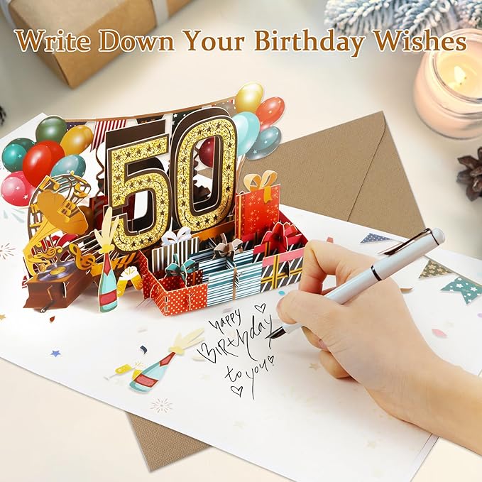 50th Birthday Card for Men Women, 3D Pop Up 50th Birthday Gifts Cards for Him Her, Back In 1975 Funny 50 Year Old Birthday Decorations, Classy Vintage