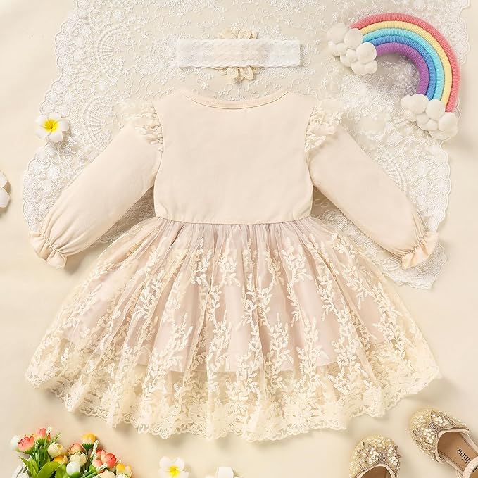 Baby Girl Dress Ruffle Sleeve Toddler Girl Dresses Infant Girls Long Sleeve Fall Winter Clothes Flower Tulle Dress