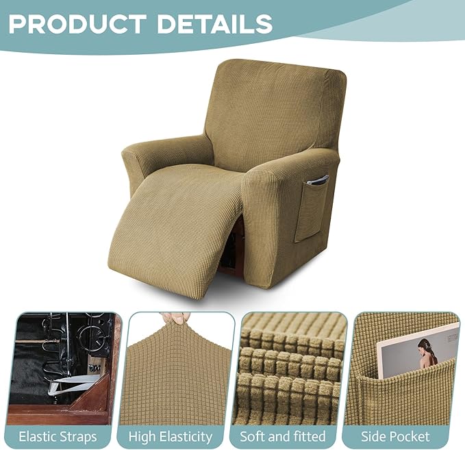 Recliner Chair Cover Lazy Boy Recliner Covers Recliner Covers for Recliner Chair 1 Piece Furniture Protector Prevent wear and pet Hair（Recliner,Tan Brown）