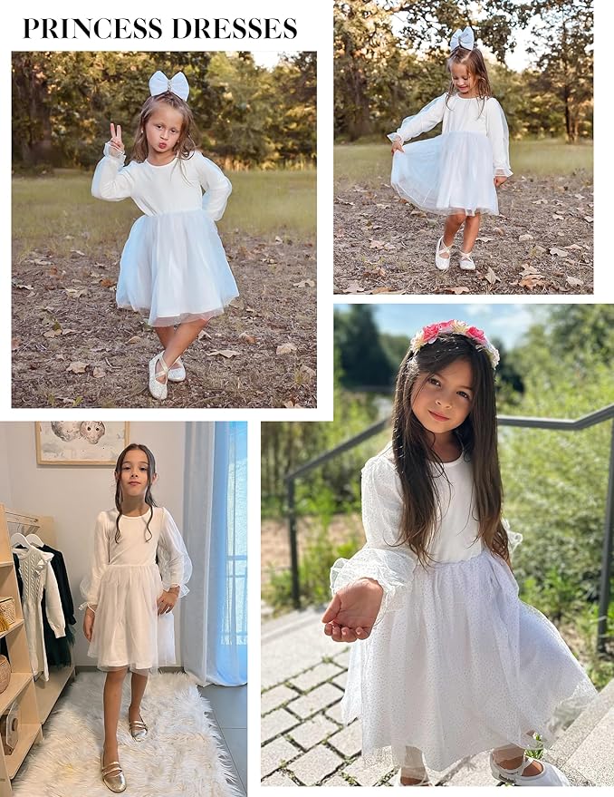 Arshiner Toddler Christmas Dress Girls Sequin Tulle Puff Long Sleeves Tutu Dress Princess Birthday Party Clothes 1-6T