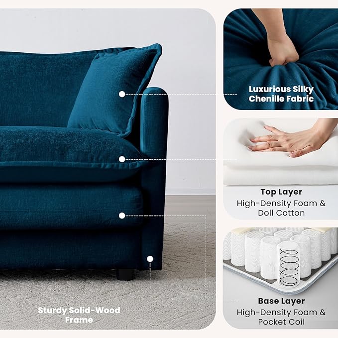 Chenille Oversized Accent Chair - 41.4”W Big Comfy Modular Cloud Chair, Cozy Armchair for Living Room, Bedroom, Kids Room, Family Room, Reading Nook, Navy Blue