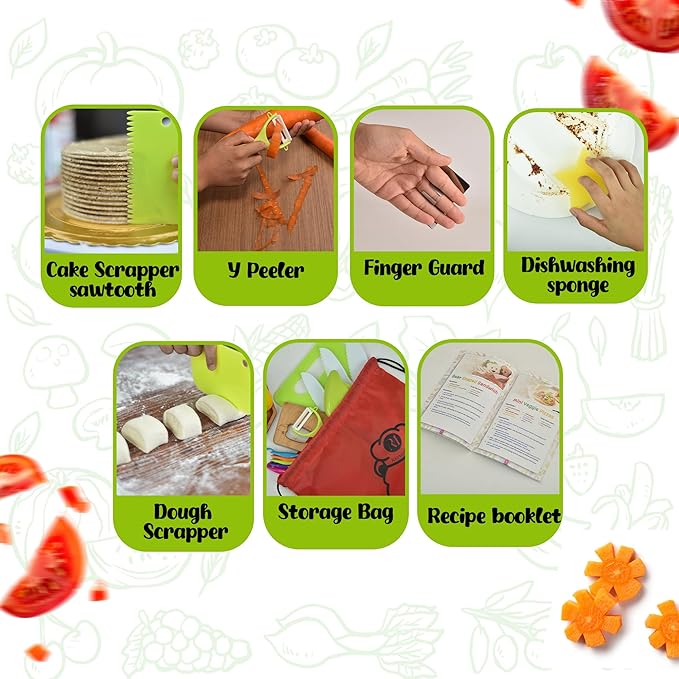 40Pcs Kids Knife set for Real Cooking - Montessori Kitchen Tools for Toddlers - Safe Kitchen Tools and Accessories with Recipes Book, Cutting Board and Knife set - Kids Knives and Cooking Utensils Kit