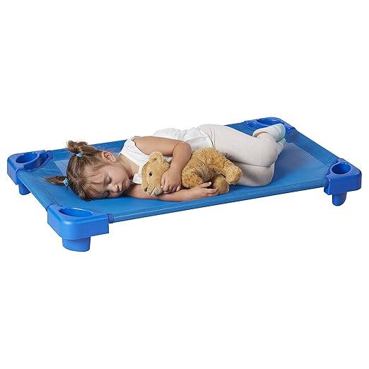 ECR4Kids Stackable Kiddie Cot, Assembled, Toddler Size, Classroom Furniture, Blue, 5-Pack