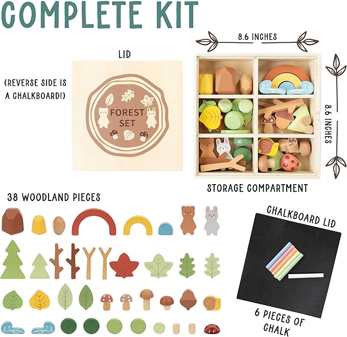 38 pcs Wooden Forest Sensory Bin - Montessori Toys for 4 Year Old - Wooden Blocks for Toddlers 3-5 - Sensory Toys for Kids 5-7 - Preschool Learning Activities- Tinker Toys