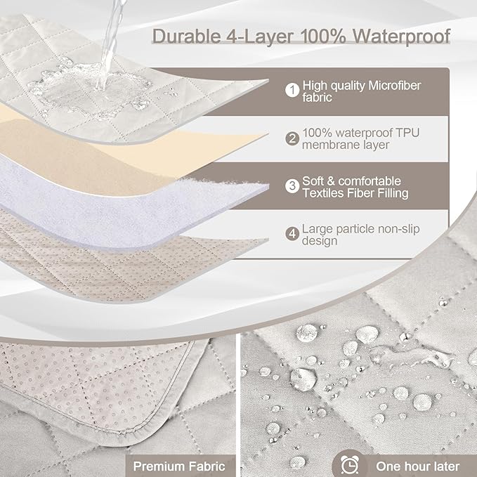 KinCam 100% Waterproof Recliner Loveseat Cover with Console, Non-Slip Reclining Couch Covers for 2 Seat, Recliner Sofa Cover Furniture Protector with Elastic Straps for Kids, Pets, Beige