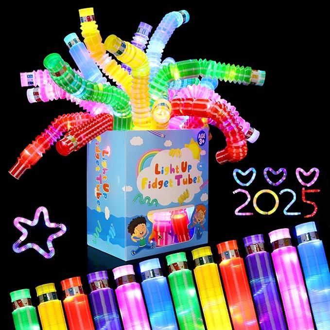 24 Pcs Glow Sticks Party Favors for Kids,Light Up Tubes Fidget Toys,Glow in The Dark Party Supplies Camping Toys, LED Bracelet Necklace Goodie Bag Stuffers Birthday Return Valentines Day Gifts