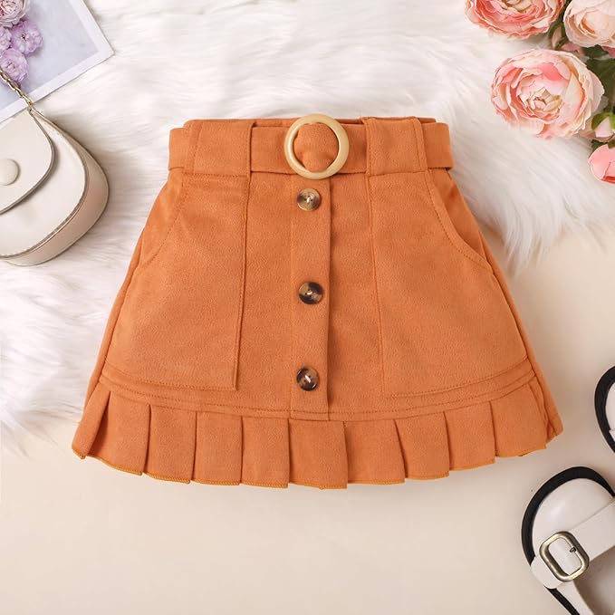 Fernvia Toddler Baby Girl Fall Winter Skirt Set Turtleneck Ribbed Long Sleeve T-Shirt Top & Plaid Skirts Dress 2Pcs Outfits