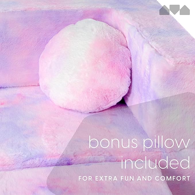 Kids Modular Sofa Unicorn Fur with Round Pillow, Kids Sofa for Toddler and Baby Playroom/Bedroom Furniture with Bonus Pillow