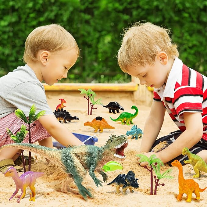 26 PCS Dinosaur Cake Toppers With Dinosaur Eggs Leaves Trees Cake Decorations For Birthday Party,Dinosaur Themed Party, Wild Animals Party,Kids Party Cake Decorations