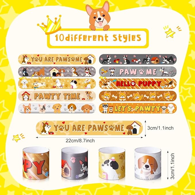40 Pieces Puppy Party Supplies Dog Cat Slap Bracelets Sweet Cats You Are Paw Some Bracelets for Kids Pet Party Decorations Paw Print Snap Wristbands for Pet Theme Party Birthday Dog Party Favors (Dog)