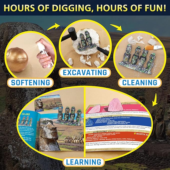 Ancient Wonders Dig Kit, Dig up 6 Mystery Historical Landmarks & 6 Treasure Stones, Famous World History Architecture Toy Archaeology Set, STEM History Gift for Kids Age 6-8-12